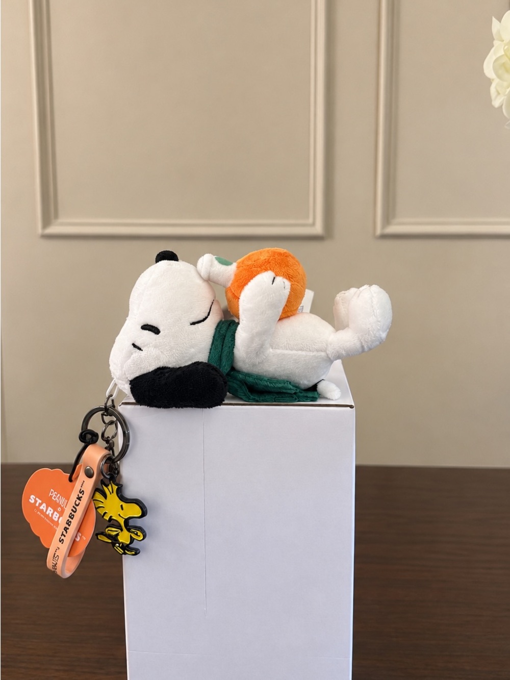 Starbucks Snoopy Plush Keychain in White, Black, Green & Orange